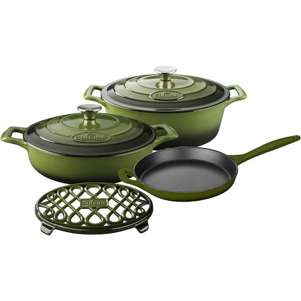La Cuisine Range Collection 6-Piece Cast Iron Cookware Set in Olive Green