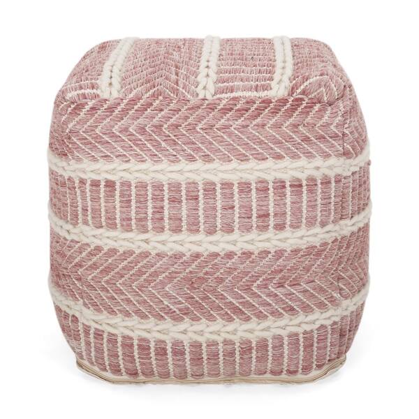 Noble House Schillings Pink and Natural Fabric Cube Pouf