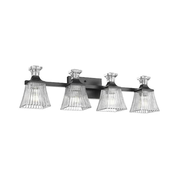 JAZAVA 29.5 in. 4-Light Black Vanity Light with Clear Shade for Bathroom Living Room