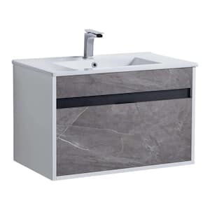 Alpine 30 in. W x 18.11 in. D x 19.75 in. H Bathroom Vanity Side Cabinet in Slate Gray Marble with White Ceramic Top