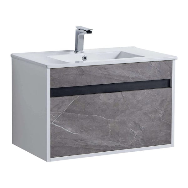 FINE FIXTURES Alpine 30 in. W x 18.11 in. D x 19.75 in. H Bathroom Vanity Side Cabinet in Slate Gray Marble with White Ceramic Top