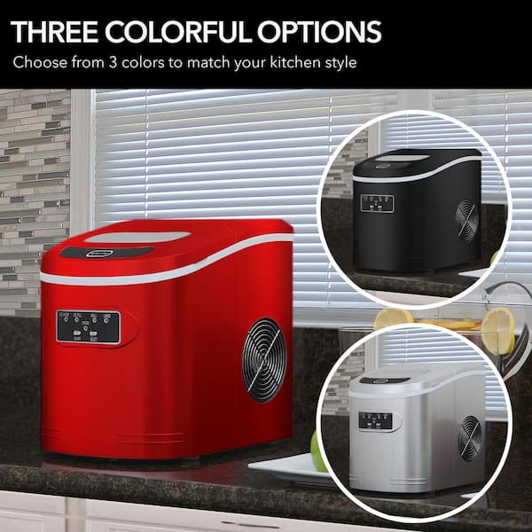 9.5 in. 27 lbs Portable Ice Maker Countertop Ice Maker Countertop Ice Machines Bullet Ice in Metallic Red