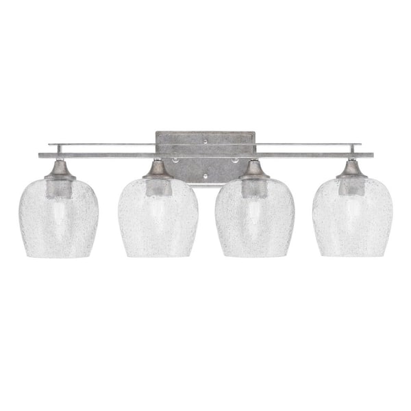 Unbranded Ontario 28.5 in. 4-Light Vanity Light Aged Silver Smoke Bubble Glass Shades