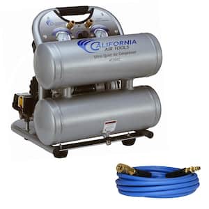UltraQuiet OilFree 4.6Gal 2Hp 125 PSI Electric Aluminum Twin Air Compressor with 25ft Industrial Quick Connect Hose