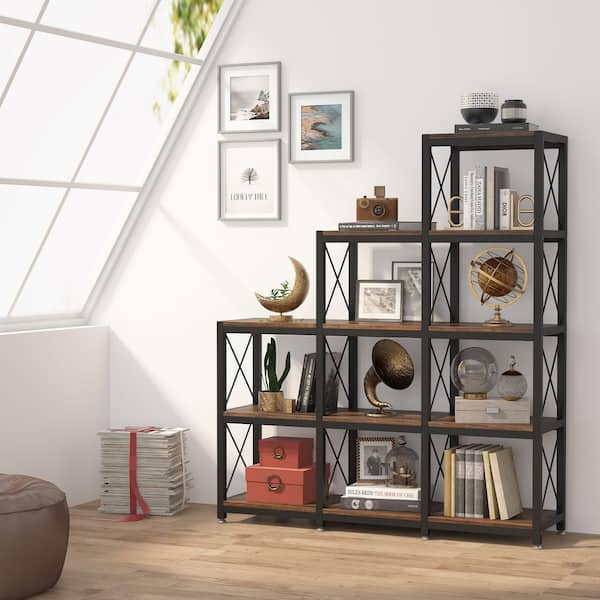 TRIBESIGNS WAY TO ORIGIN Jannelly 51.6 in. Rustic Brown Wood 12-Shelf Standard Bookcase with Interior Shelves, Storage for Living Room Bedroom