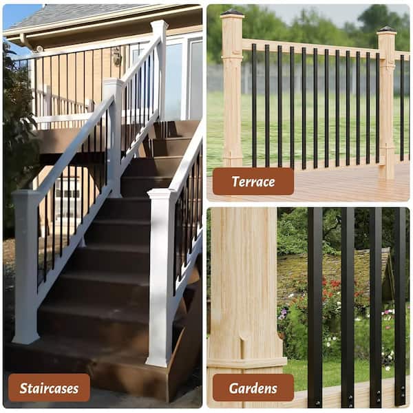 Afoxsos 32.25 in. H x 1 in. W Matte Black Aluminum Stair Railing