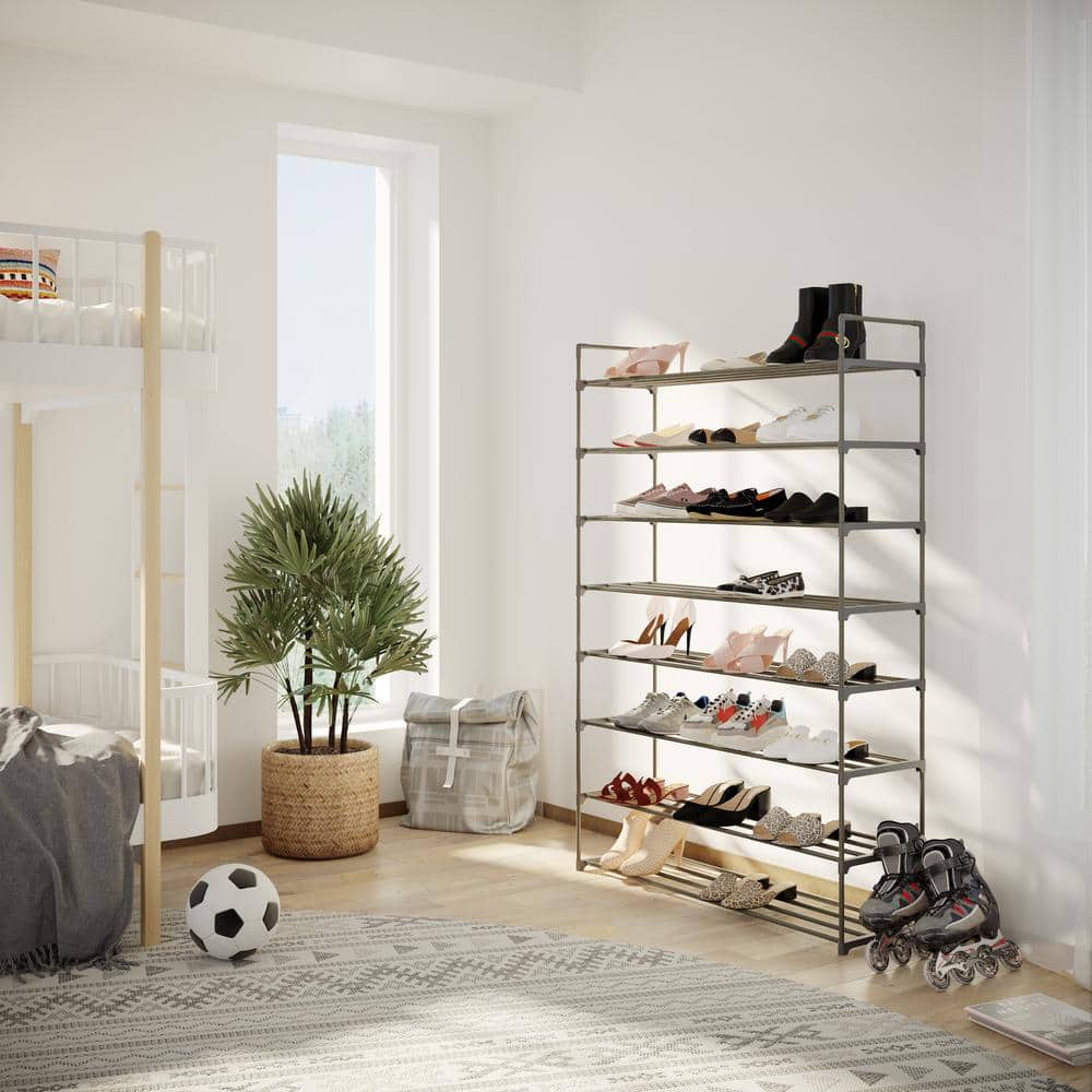 Gray 8-Tier Stackable Plastic Shoe Rack