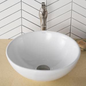 Soft Round Ceramic Vessel Bathroom Sink in White