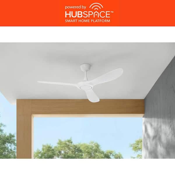 Tager 52 in. Smart Indoor/Outdoor Matte White Ceiling Fan without Light with Remote Powered by Hubspace