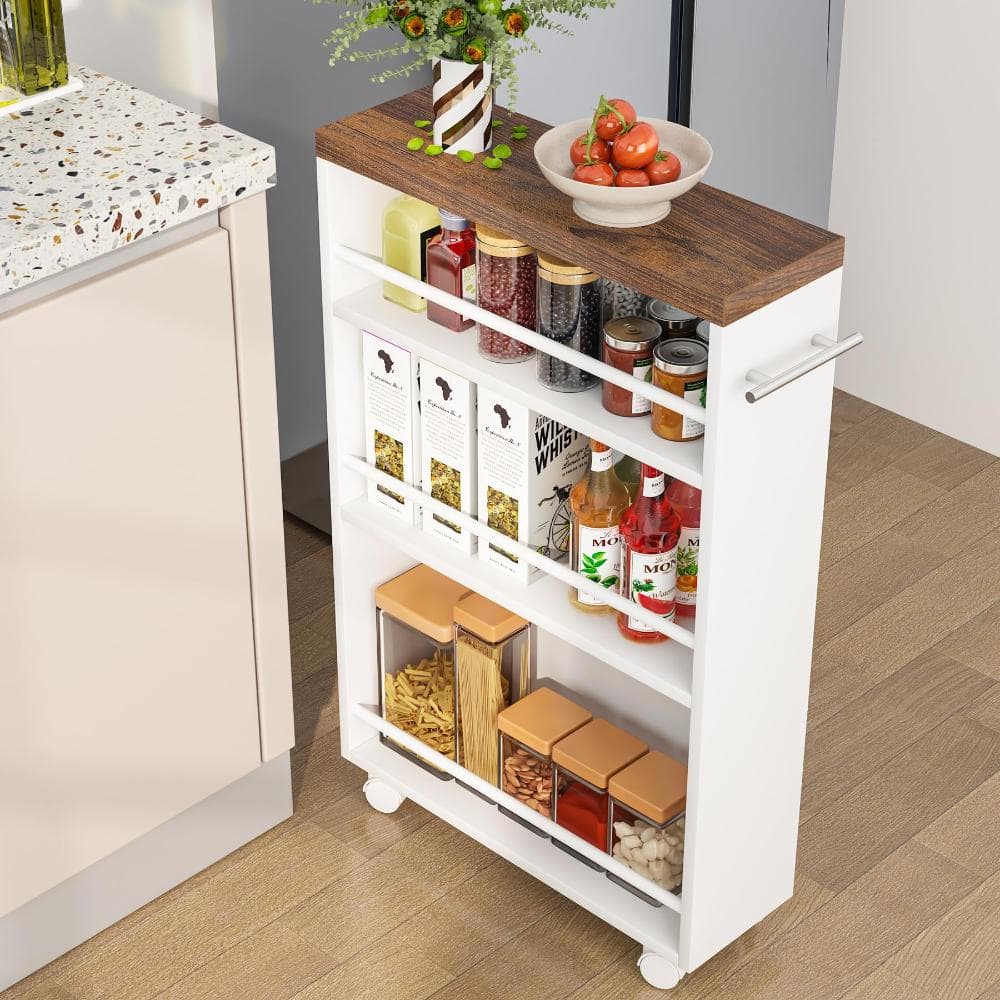 6.3 in. W x 19.69 in. L x 31.5 in. H Slim Rolling Storage Cart Slide Out Shelves White Rustic 1-Piece price history on PriceWatchPro