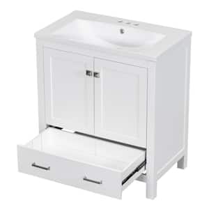 30 in. W x 18 in. D x 34 in. H Bath Vanity in White with White Cultured Marble Sink 2 Doors Soft Closing Solid