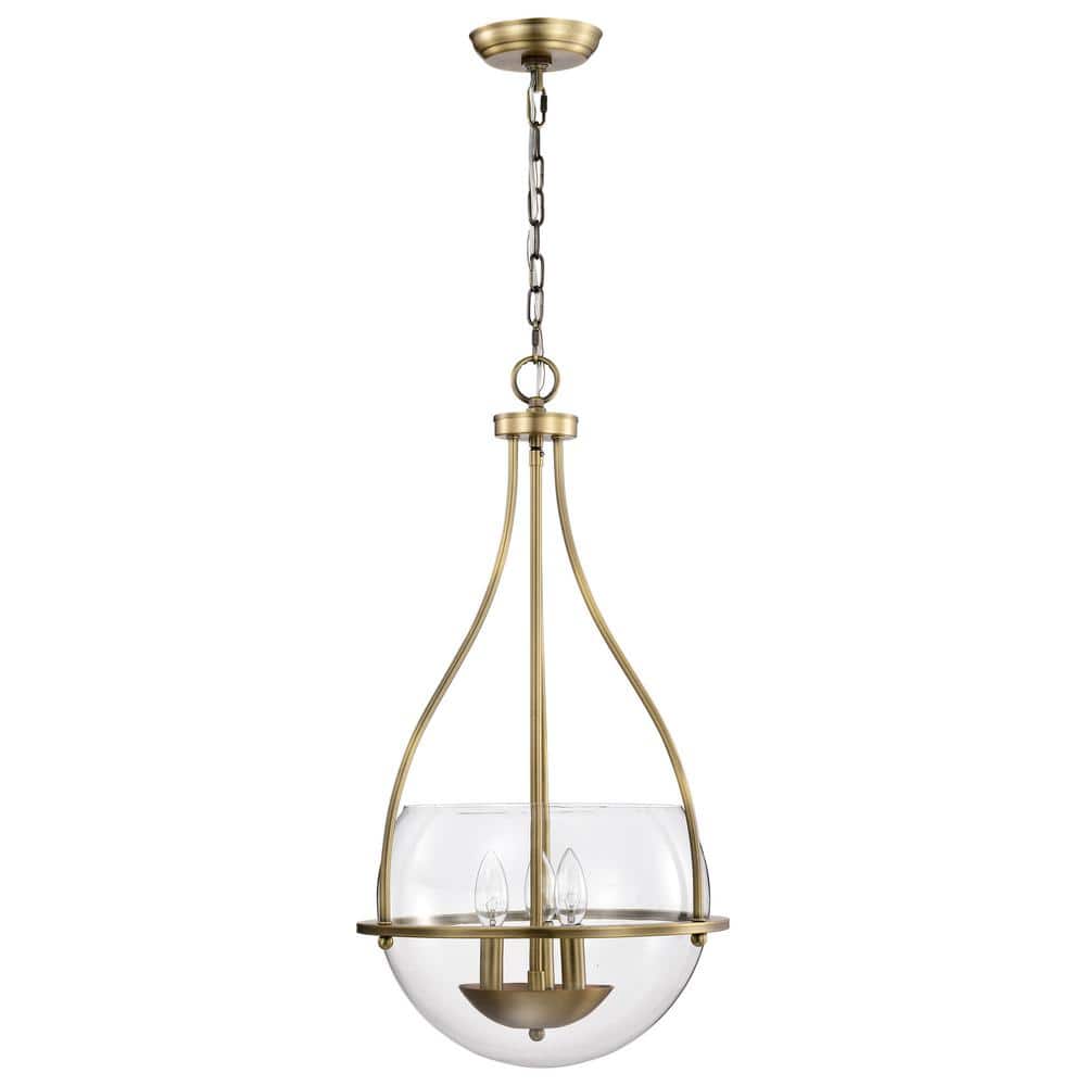 Amado 3-Light 14" Vintage Brass and Clear Glass Pendant