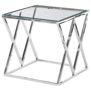 Santa Ana Glass with Stainless Steel Square 21.5 in. End Table Silver