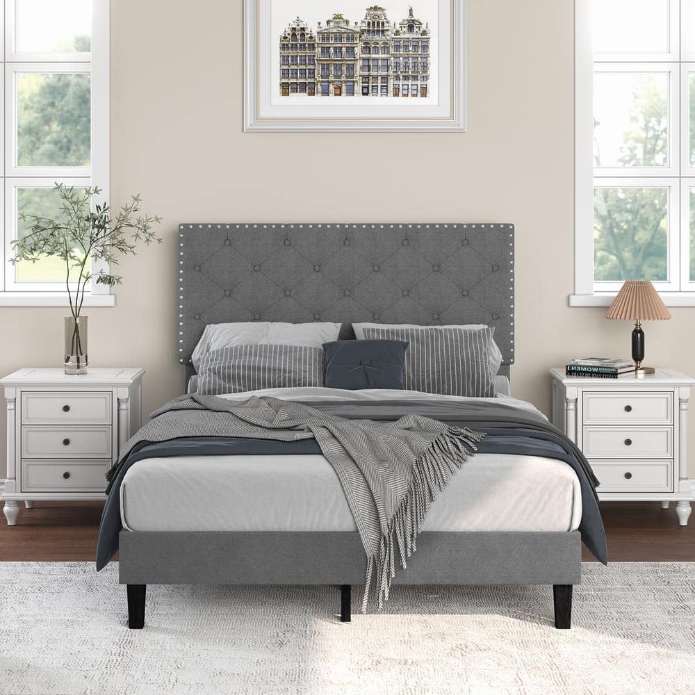 LUE BONA Gray Bed Frame Full Platform Bed (78.3 in. W x 44.9 in. H