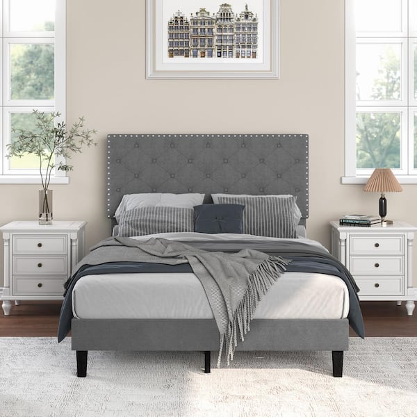 LUE BONA Gray Bed Frame Full Platform Bed (78.3 in. W x 44.9 in. H ...