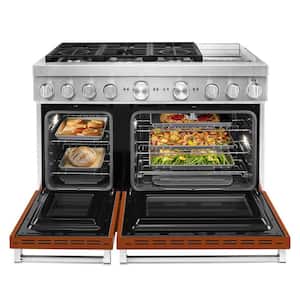 48 in. 6.3 cu. ft. Smart Double Oven Dual Fuel Range with True Convection in Scorched Orange with Griddle