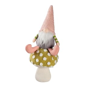 19 in. Fabric Plush Gnome Sitting on Mushroom Novelty Table Decor