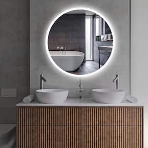 24 in. W x 24 in. H Medium Round Frameless LED Light Anti-Fog Wall Mounted Bathroom Vanity Mirror in Silver
