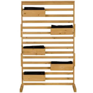59 in. x 36.5 in. Wood Garden Trellis with 5-Hanging Planter Boxes for Patio, Garden, Balcony, Porch in Natural