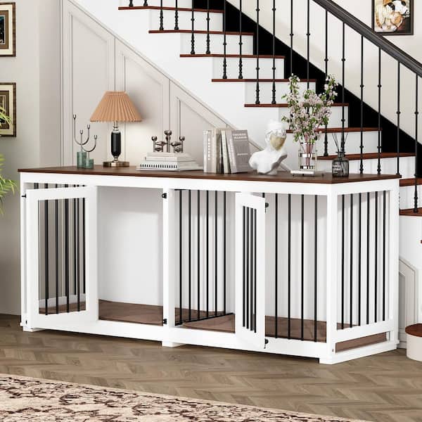 Large Dog House Crate Furniture, 71 in. Wooden Large Dog Kennel with Removable Divider for Large Medium Dogs, White
