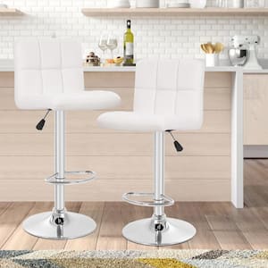 Reiner 37 in. White Low Back Swivel Metal Bar Stool with Faux Leather Seat (Set of 2)