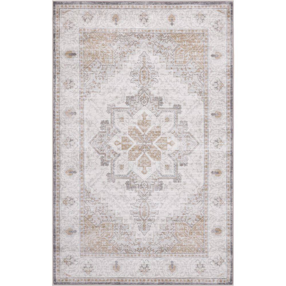 Eleanor Vintage Medallion Border Machine-Washable Cream/Beige 3 ft. x 5 ft. Area Rug price history on PriceWatchPro