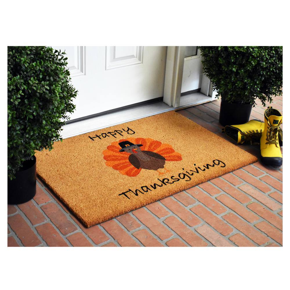 Happy Thanksgiving Coir Doormat with Turkey Design, 17" x 29"