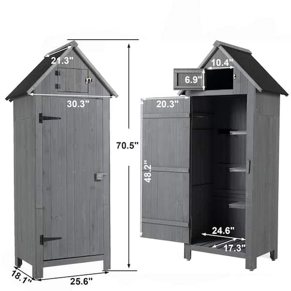 Gray 3.3 ft. W x 1.8 ft. D Solid Wood Outdoor Storage Shed, Tool Storage Cabinet with Detachable Shelves (5.9 sq. ft.)