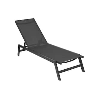 Black Breathable Textilene Fabric and Powder Coated Aluminum Metal 5-Position Adjustable Outdoor Chaise Lounge