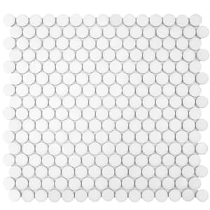Hudson Penny Round Matte White 12 in. x 12-5/8 in. x 5 mm Porcelain Mosaic Tile (10.74 sq. ft. / case)
