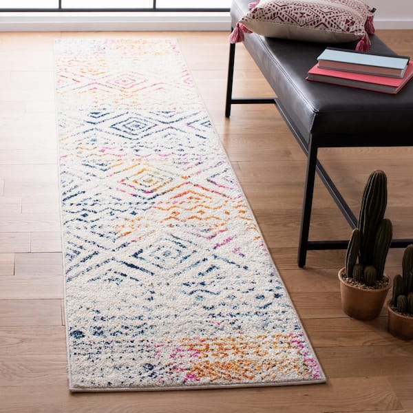 Tulum 2 ft. x 10 ft. Ivory/Fuchsia Tribal Runner Rug