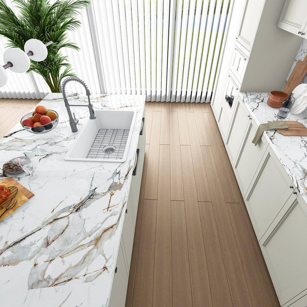 32" White Fireclay Drop-In Single Bowl Kitchen Sink with Drainboard