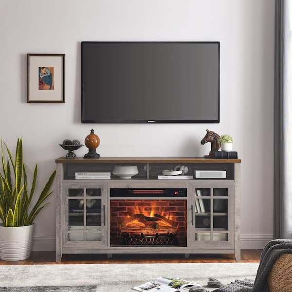55 in. Freestanding Infrared Electric Fireplace in Black