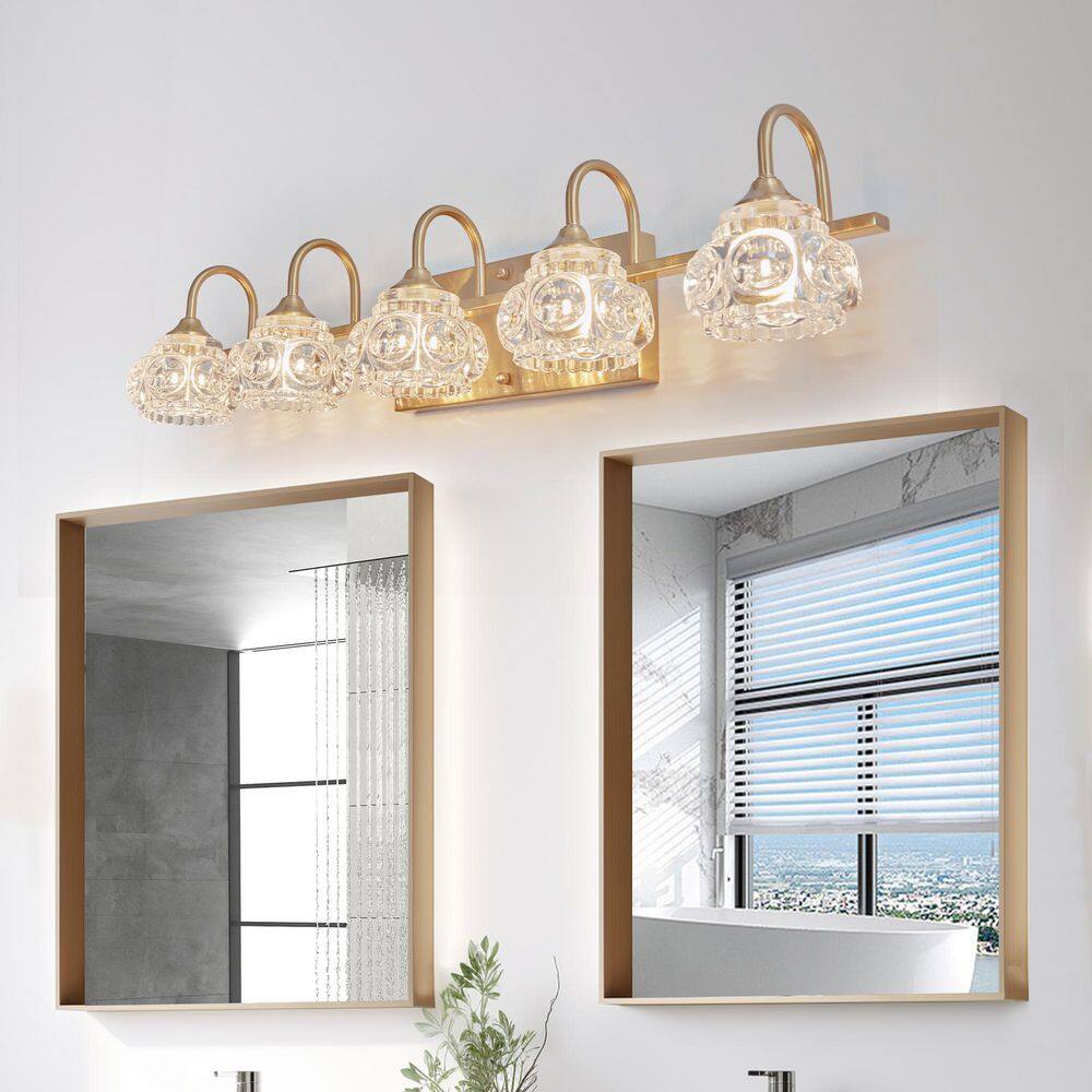 29 in. 5-Light Golden Vanity Lights, Wall Sconces with Clear Crystal Glass Shade for Bathroom Room, No Bulbs Included price history on PriceWatchPro