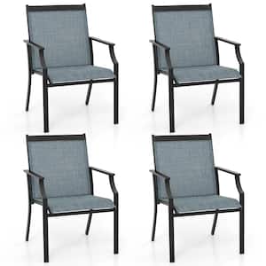 Set of 4 Patio Dining Chairs Outdoor Armchairs with Sturdy Metal Frame