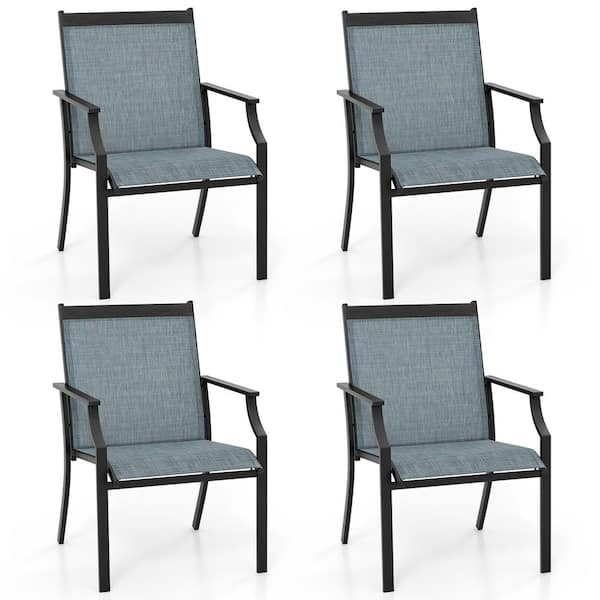 Gymax Set of 4 Patio Dining Chairs Outdoor Armchairs with Sturdy Metal Frame
