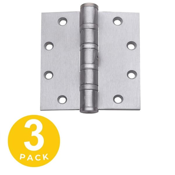 Global Door Controls 5 in. x 4.5 in. Brushed Chrome Full Mortise Squared Ball Bearing Hinge with Non-Removable Pin - Set of 3