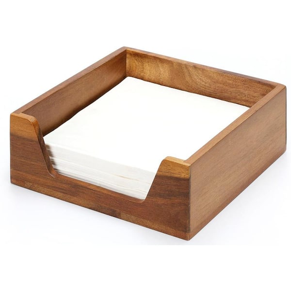 Farmhouse Square Tabletop Natural Wood Napkin Holder Large Side Opening Home Kitchen Dining Decor