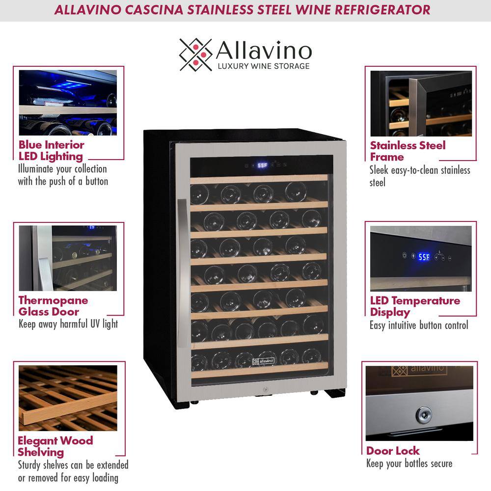 Allavino 55 Bottle Stainless Steel Freestanding Wine Refrigerator
