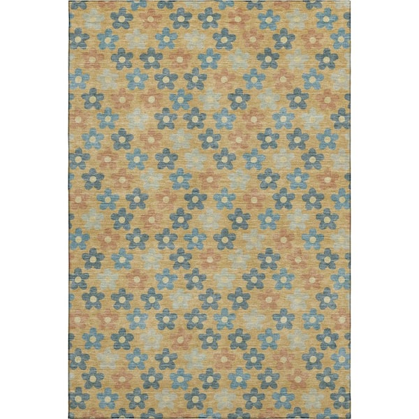 Mayfield Premium Machine Washable Abstract AMF2569 Gold 5 ft. x 7 ft. 6 in. Area Rug