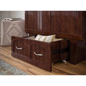 Marina Brown Walnut Solid Wood Frame Twin Murphy Bed Chest with Built-in Charging Station and Storage Drawer