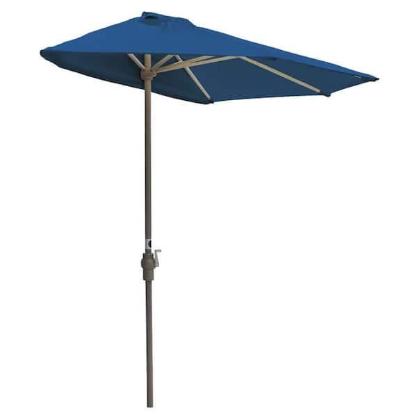 Blue Star Group Off-The-Wall Brella 7.5 ft. Patio Half Umbrella in Blue Sunbrella
