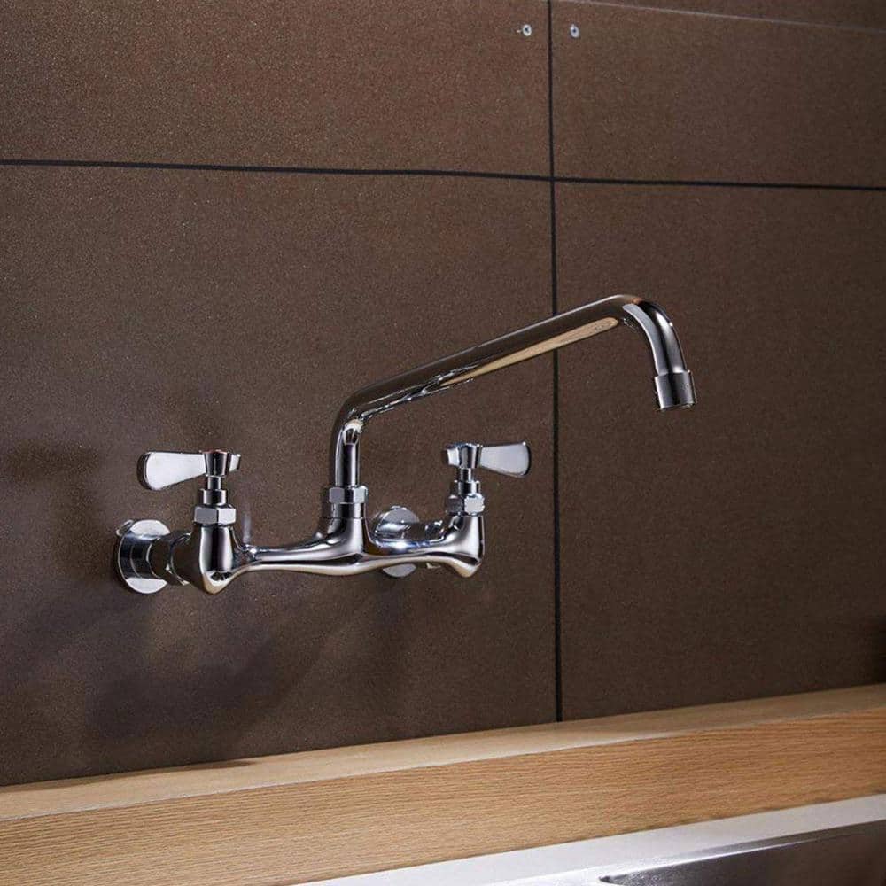 Polished Chrome 2-Handle Wall Mount Pot Filler Faucet