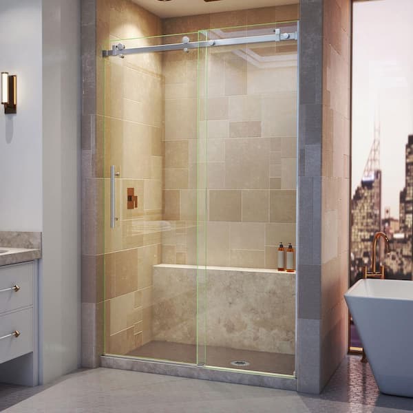 DreamLine Enigma Air 44 in. to 48 in. x 76 in. Frameless Sliding Shower Door in Brushed Stainless Steel