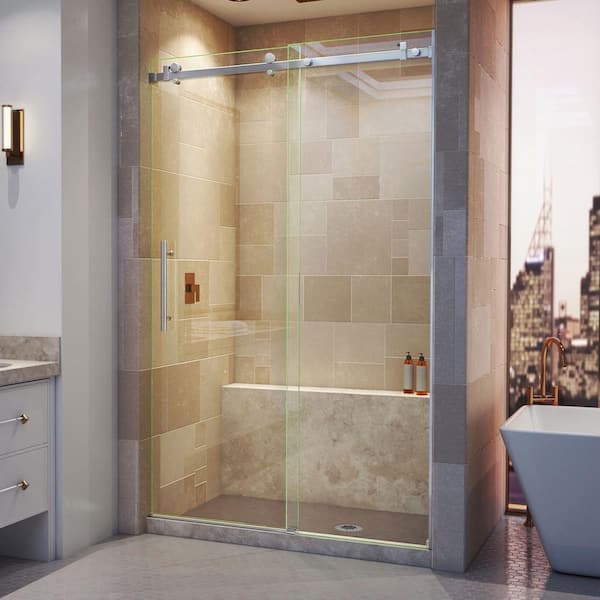 Enigma Air 44 in. to 48 in. x 76 in. Frameless Sliding Shower Door in Brushed Stainless Steel