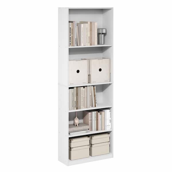 JAYA 71.1 in. Tall White Wood 5-Shelf Bookcase