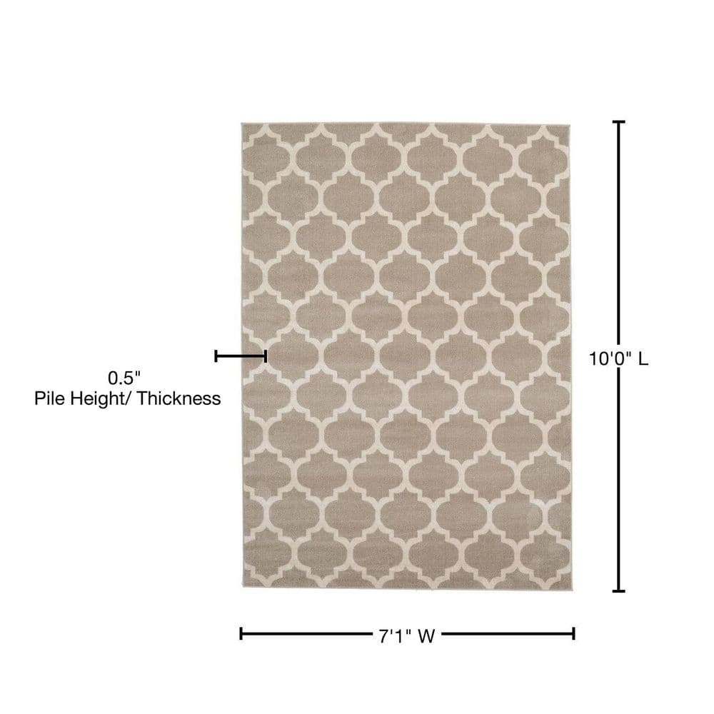 Reversible Lattice Light Brown Rectangular Synthetic Rug 7x10