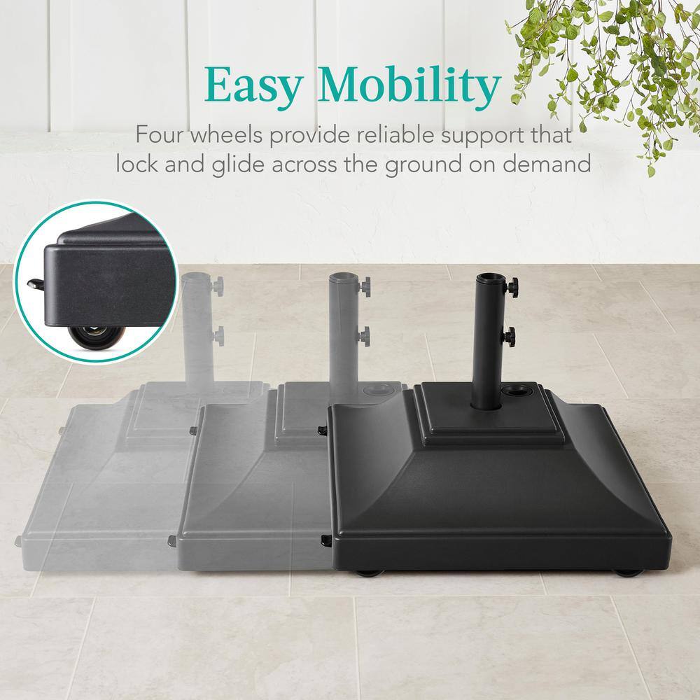 Heavy-Duty Black Concrete Mobile Umbrella Base with Wheels