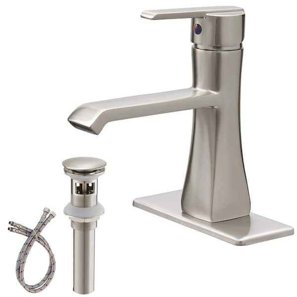 matrix decor Single Handle Single Hole Bathroom Faucet with Deckplate and Drain Included in Brushed Nickel