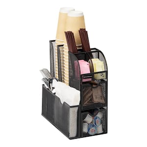 Black Cup and Condiment Station Countertop Organizer Metal 5.75 in. L x 11 in. W x 11.5 in. H